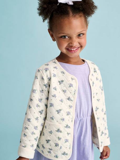 Meisjesset gewatteerd jack met bloemenprint + jurk paars+rozen - vertbaudet enfant 
