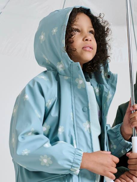Ciré fille à capuche motifs magiques bleu ciel+blush+sauge imprimé - vertbaudet enfant 