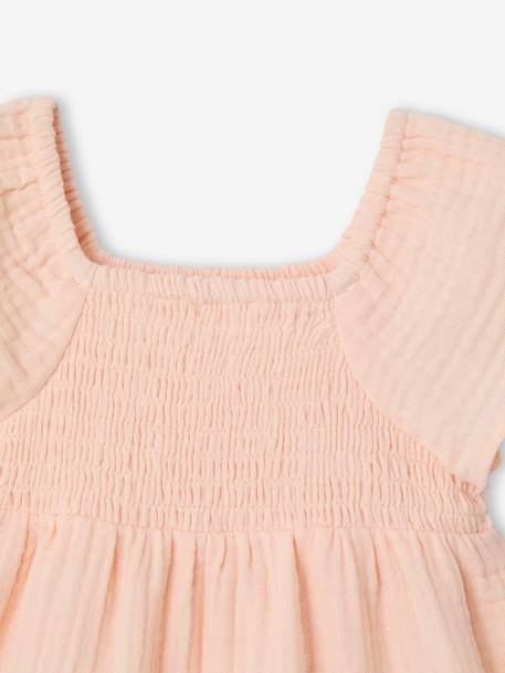 Robe bébé smockée en gaze de coton abricot poudré+rose bonbon - vertbaudet enfant 