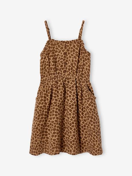 Robe à bretelles fille en gaze de coton beige+corail+vert émeraude - vertbaudet enfant 
