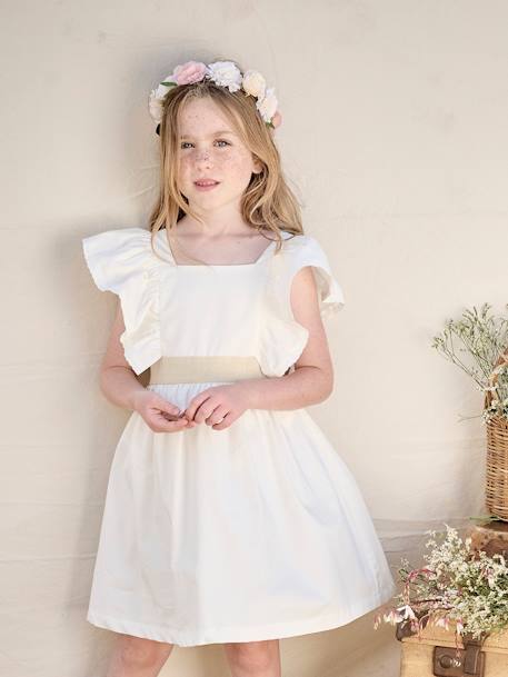 Fille-Robe cérémonie fille ceinture dorée 