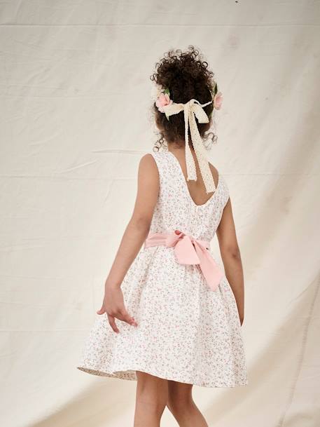 Robe de cérémonie motifs fleurs fille blanc imprimé+bleu+rose imprimé - vertbaudet enfant 