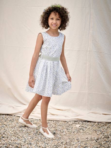 Robe de cérémonie motifs fleurs fille blanc imprimé+bleu+rose imprimé - vertbaudet enfant 