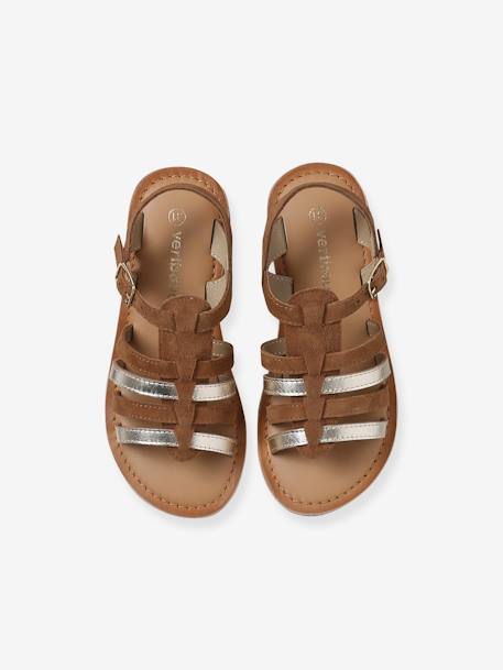 Leren sandalen met gespen voor meisjes CAMEL+karamel+meerkleurig+veel bruin - vertbaudet enfant 