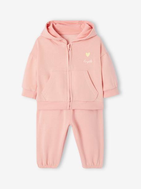 Ensemble sport sweat à capuche zippé + jogging bébé rose pâle - vertbaudet enfant 