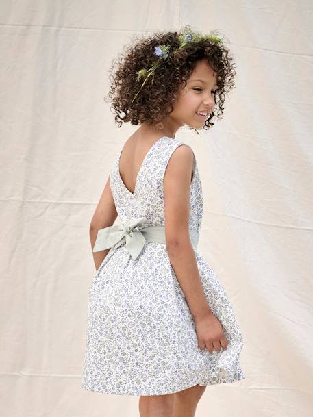 Robe de cérémonie motifs fleurs fille blanc imprimé+bleu+rose imprimé - vertbaudet enfant 