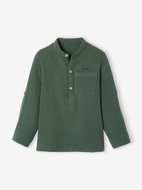Jongensoverhemd van katoengaas met oprolbare mouwen blauwgroen+ecru+groen+Lichtblauw+petrolblauw - vertbaudet enfant 