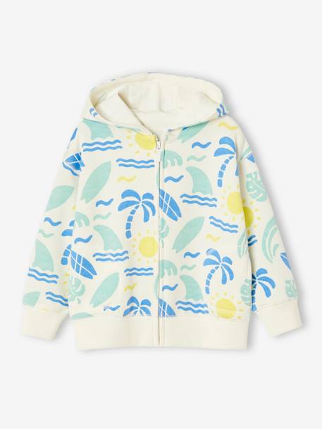 Sweat zippé à capuche motifs surf garçon blanc imprimé - vertbaudet enfant 