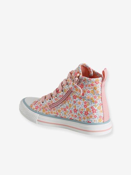 Baskets montantes fille en toile fantaisie blanc imprimé - vertbaudet enfant 