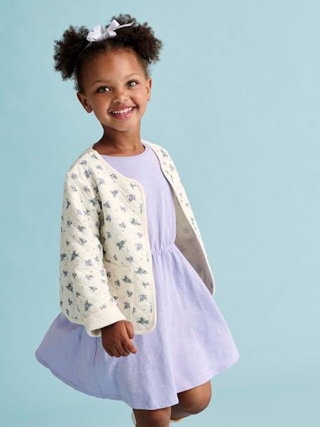 Meisjesset gewatteerd jack met bloemenprint + jurk paars+rozen - vertbaudet enfant 