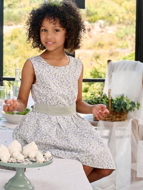 Robe de cérémonie motifs fleurs fille blanc imprimé+bleu+rose imprimé - vertbaudet enfant 