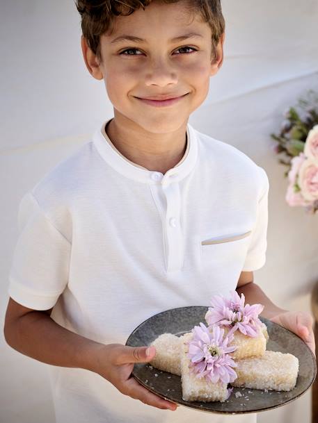 Polo garçon col Mao bleu ciel+écru - vertbaudet enfant 