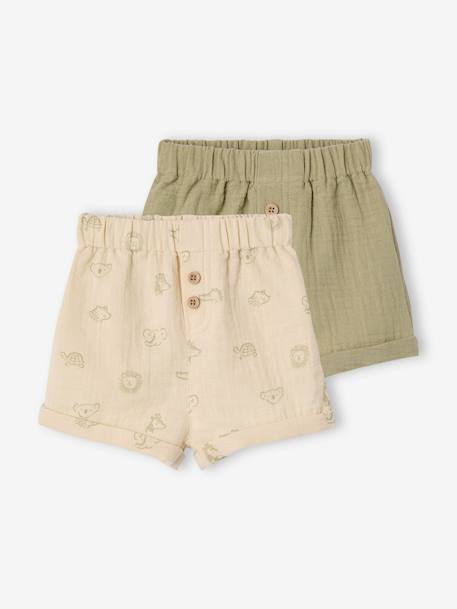 Set van 2 jungle geboorteshorts kaki - vertbaudet enfant 