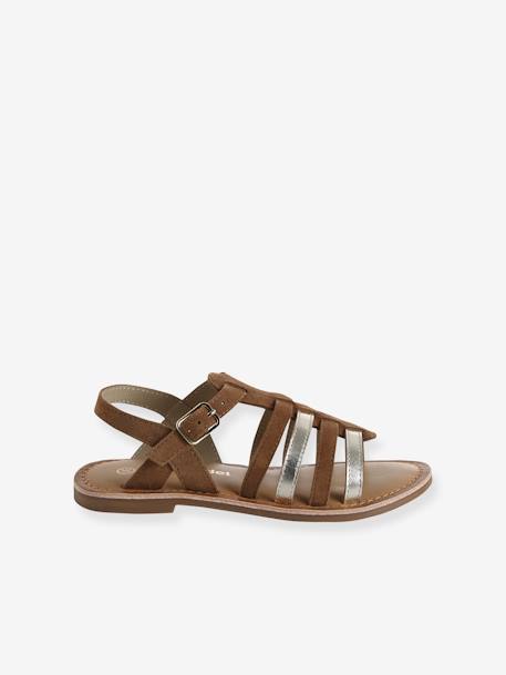 Leren sandalen met gespen voor meisjes CAMEL+karamel+meerkleurig+veel bruin - vertbaudet enfant 