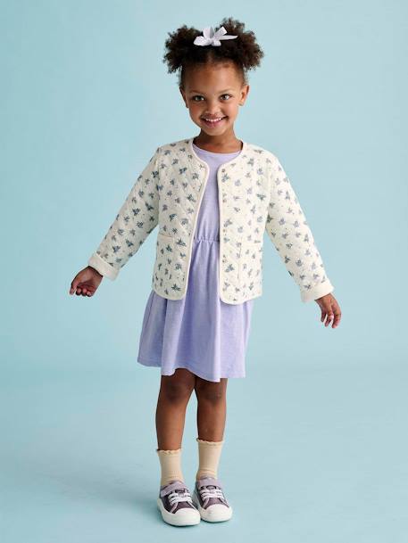 Meisjesset gewatteerd jack met bloemenprint + jurk paars+rozen - vertbaudet enfant 