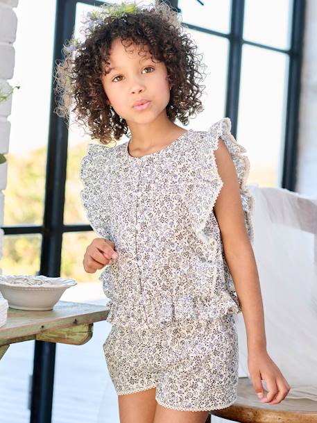 Ensemble blouse + short cérémonie fille bleu imprimé - vertbaudet enfant 