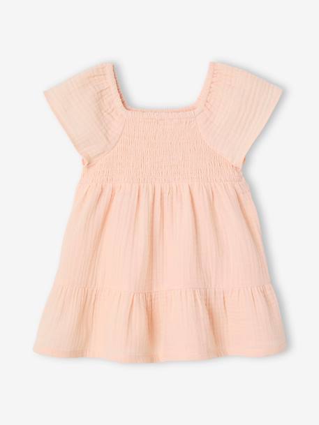 Robe bébé smockée en gaze de coton abricot poudré+rose bonbon - vertbaudet enfant 