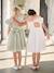 Robe cérémonie fille satin de coton à volants écru+vert sauge - vertbaudet enfant 