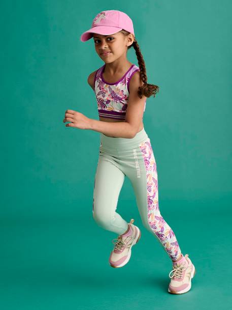 Technische sportlegging voor meisjes met bedrukte stroken op de zijkanten saliegroen - vertbaudet enfant 
