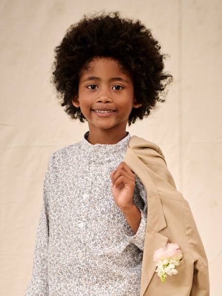 Chemise fleurie à col Mao garçon beige imprimé+bleu imprimé - vertbaudet enfant 