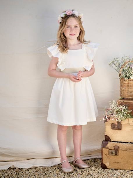 Robe cérémonie fille ceinture dorée blanc+blush - vertbaudet enfant 