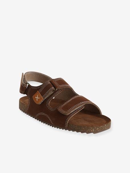 Sandalen met klittenband van leer voor kinderen kameel - vertbaudet enfant 