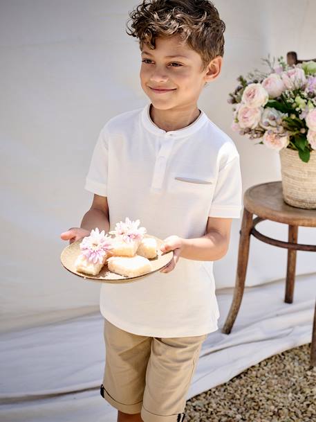 Polo garçon col Mao bleu ciel+écru - vertbaudet enfant 