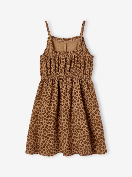 Robe à bretelles fille en gaze de coton beige+corail+vert émeraude - vertbaudet enfant 