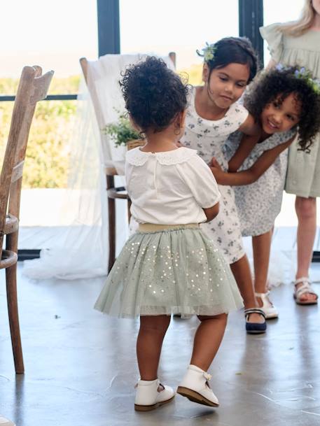 Ensemble bébé fille cérémonie T-shirt et jupon en tulle vert sauge - vertbaudet enfant 