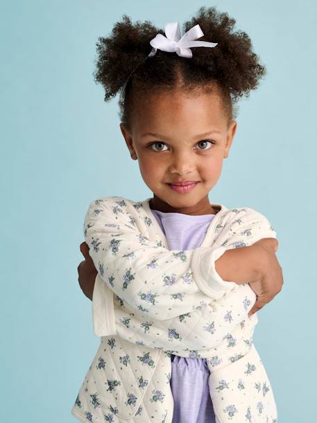 Meisjesset gewatteerd jack met bloemenprint + jurk paars+rozen - vertbaudet enfant 