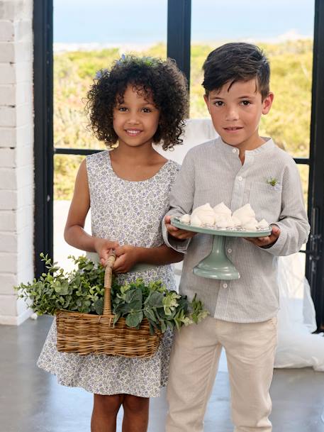Robe de cérémonie motifs fleurs fille blanc imprimé+bleu+rose imprimé - vertbaudet enfant 
