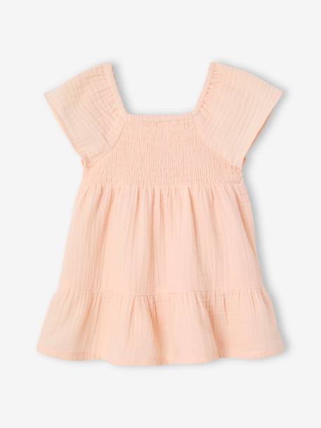 Robe bébé smockée en gaze de coton abricot poudré+rose bonbon - vertbaudet enfant 