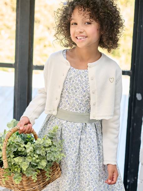 Gilet fille boléro maille pointelle cérémonie écru+rose pâle - vertbaudet enfant 