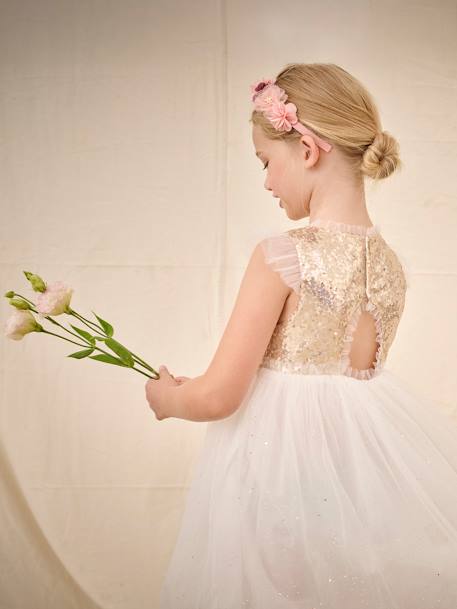 Robe cérémonie en sequins et tulle pailleté fille or - vertbaudet enfant 