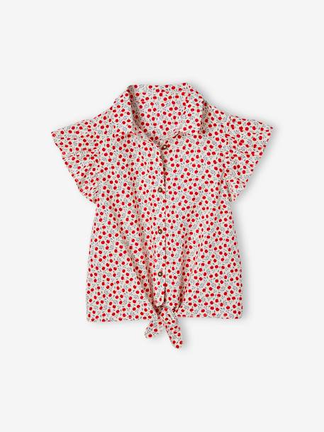 Kanten blouse van katoenen gaas voor meisjes vanille - vertbaudet enfant 