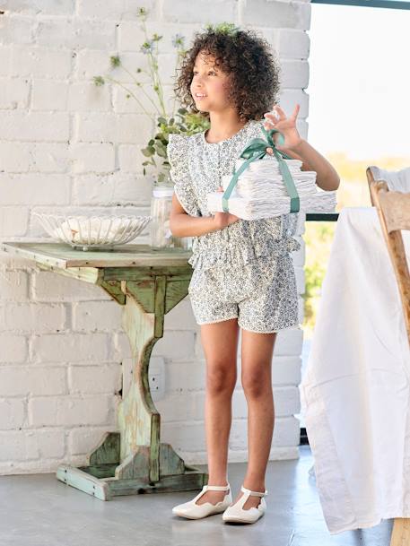 Ensemble blouse + short cérémonie fille bleu imprimé - vertbaudet enfant 