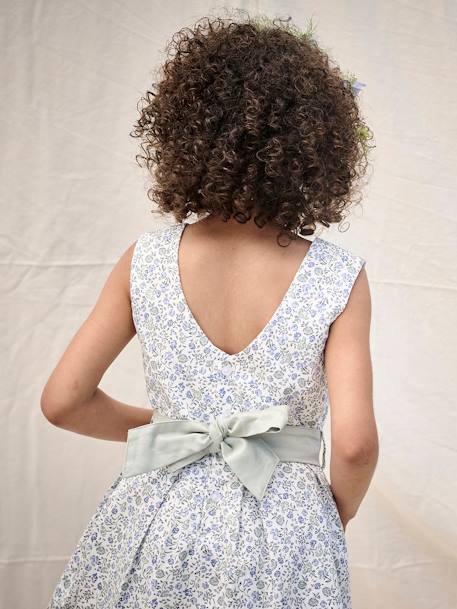 Robe de cérémonie motifs fleurs fille blanc imprimé+bleu+rose imprimé - vertbaudet enfant 