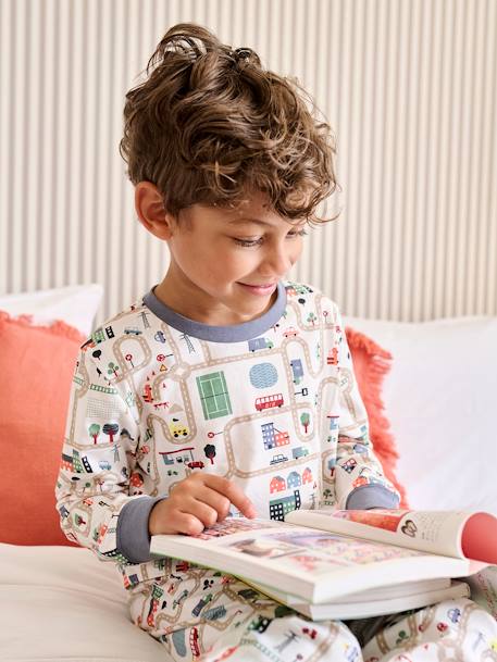 Pyjama garçon imprimé circuit de voitures écru - vertbaudet enfant 