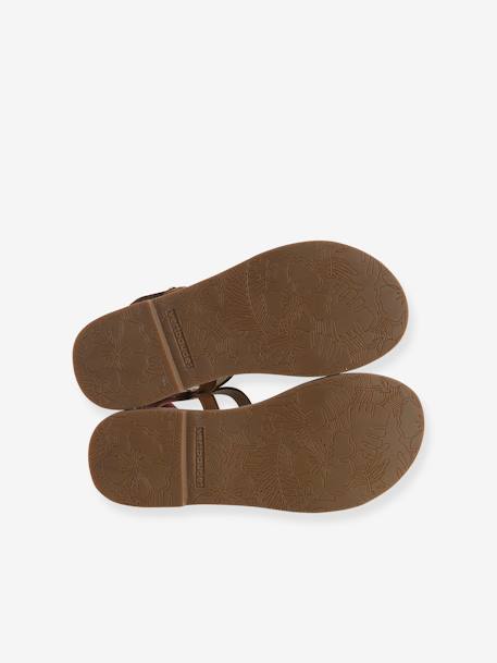Leren meisjessandalen bruin+bruin, bedrukt+Light gold - vertbaudet enfant 