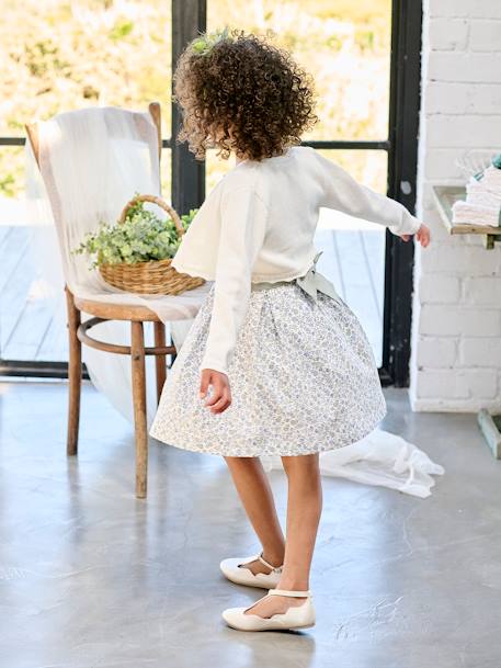 Gilet fille boléro maille pointelle cérémonie écru+rose pâle - vertbaudet enfant 