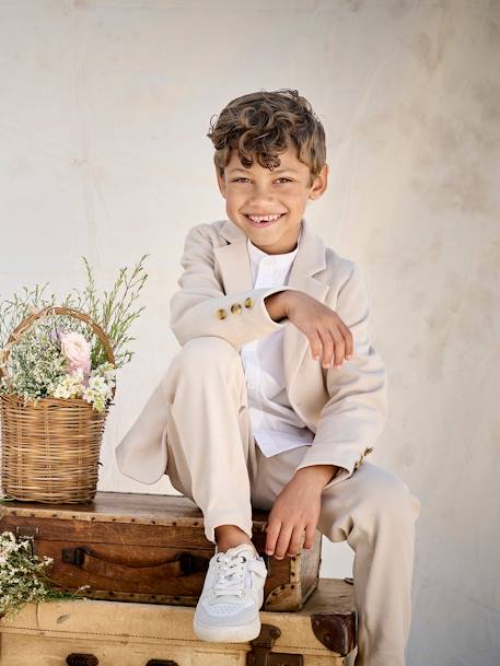 Ensemble céremonie chemise col Mao, veste et pantalon garçon beige - vertbaudet enfant 