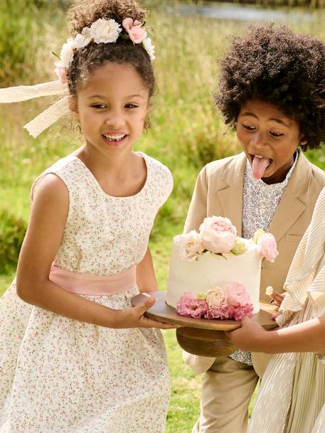 Robe de cérémonie motifs fleurs fille blanc imprimé+bleu+rose imprimé - vertbaudet enfant 