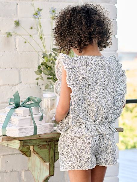 Ensemble blouse + short cérémonie fille bleu imprimé - vertbaudet enfant 