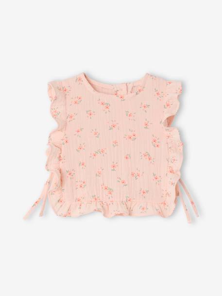 Ensemble bébé blouse short bandeau en gaze de coton rose pâle - vertbaudet enfant 