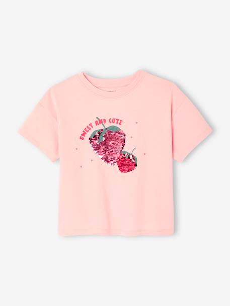 T-shirt motif en sequins fille rose bonbon+violet - vertbaudet enfant 