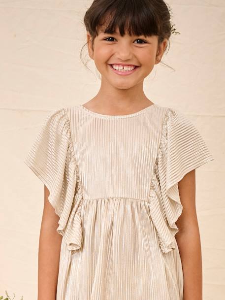 Robe de fête lamée effet plissé fille manches papillon or - vertbaudet enfant 