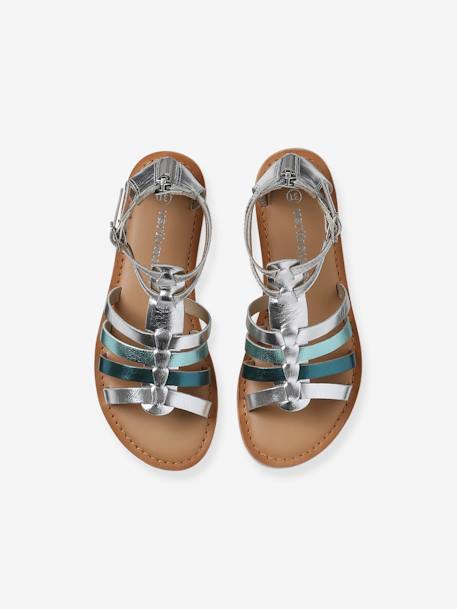 Sandalen met bandjes in spartaanse stijl van leer voor kinderen zilver - vertbaudet enfant 