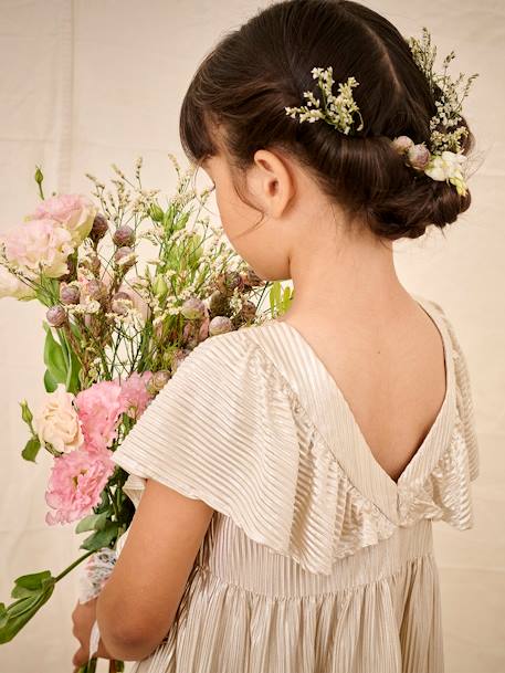 Robe de fête lamée effet plissé fille manches papillon or - vertbaudet enfant 