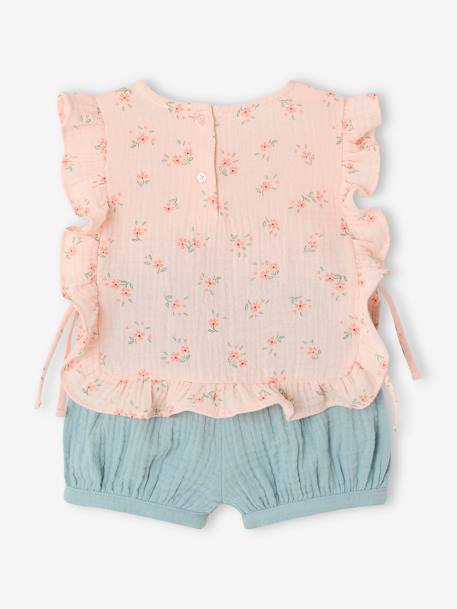 Ensemble bébé blouse short bandeau en gaze de coton rose pâle - vertbaudet enfant 