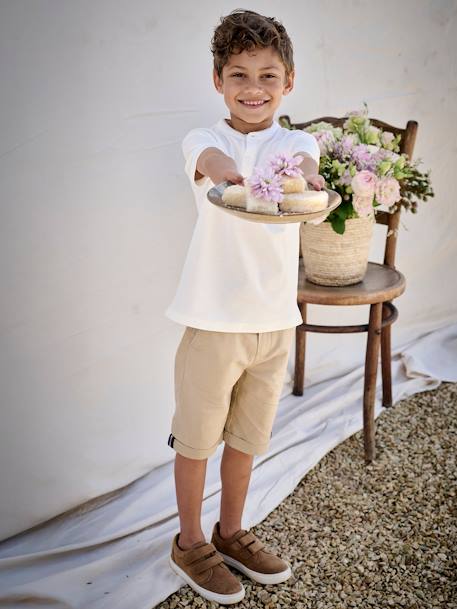 Derbies garçon cuir à scratchs marine+MARRON MOYEN UNI - vertbaudet enfant 